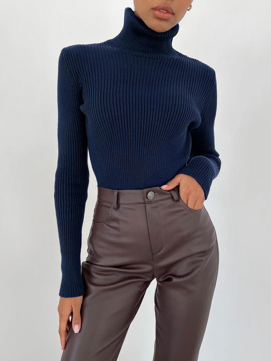 Damen Rollkragenpullover mit geripptem Design und lässigem Schnitt Heidi-Mode