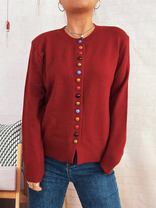 Damen stilvolle Strickjacke mit bunten Knöpfen Heidi-Mode