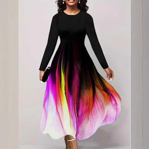 Damen Elegantes Maxikleid mit kreativer Farbverlauf-Optik und langen Ärmeln Heidi-Mode