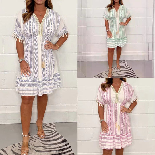Femme Leichte Bohemian Tunika Kleid Heidi-Mode