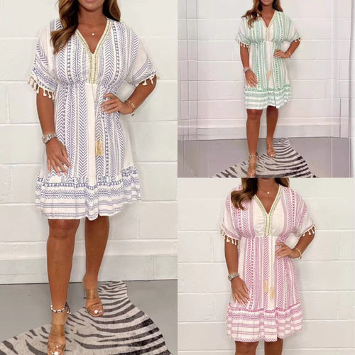 Femme Leichte Bohemian Tunika Kleid Heidi-Mode