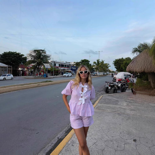 Damen Kurzarm Bluse mit trendigen Puffärmeln Heidi-Mode