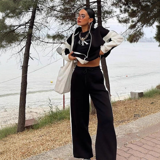 Damen sportliches Fleece-Ensemble mit lässigem Reißverschluss und weitem Schnitt Heidi-Mode