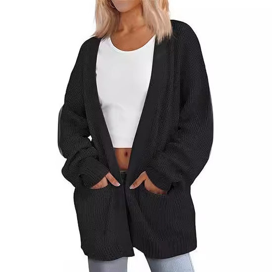 Damen Grobstrick Cardigan mit offenem Schnitt und praktischen Taschen Heidi-Mode