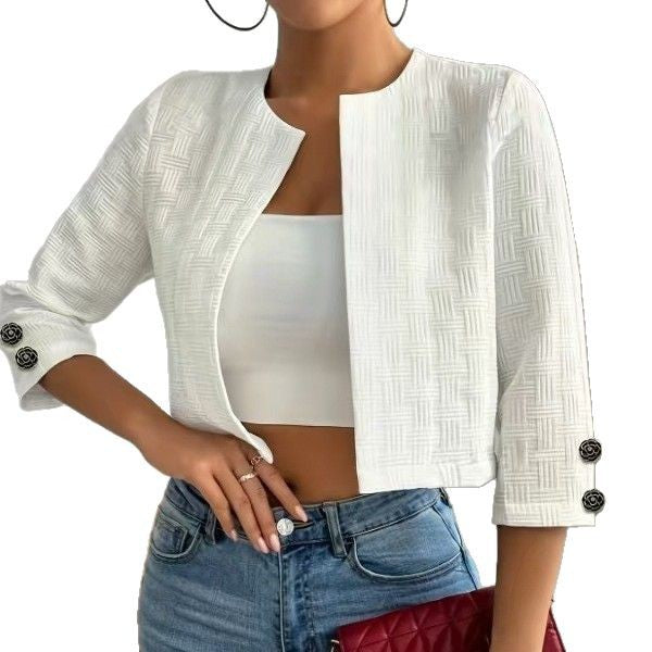 Damen Strukturierte Kurzjacke mit eleganten Knöpfen Heidi-Mode