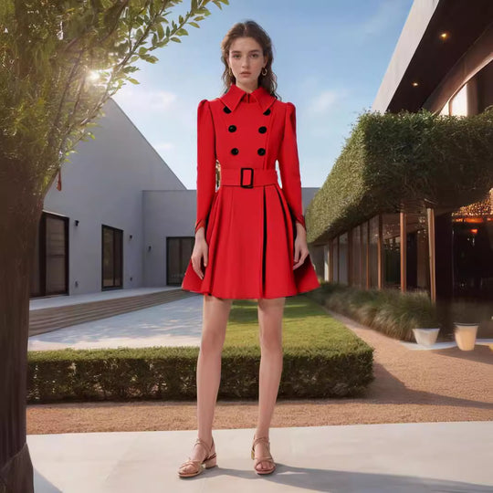 Damen eleganter Trenchcoat mit ausgestelltem Schnitt und französischem Kragen Heidi-Mode