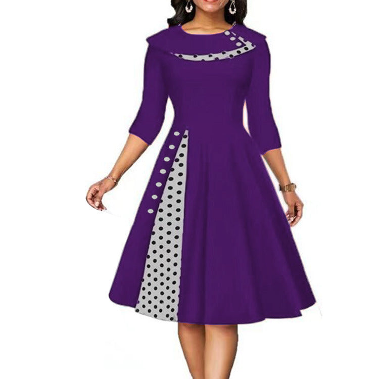Damen Elegantes Midi-Kleid mit Punkten und seitlicher Kontrastdetail Heidi-Mode