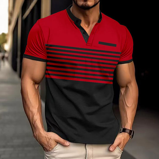 Herren Kurzarm-Poloshirt mit modernem Streifenmuster und praktischen Knöpfen Heidi-Mode