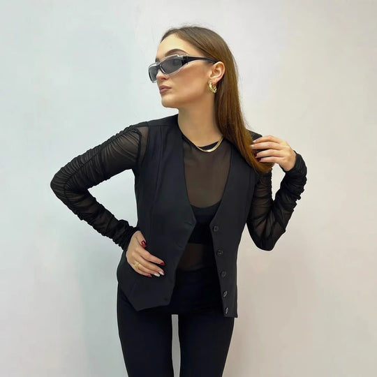 Damen ärmellose Bluse mit Knopfleiste Heidi-Mode