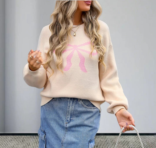 Damen Strickpullover mit charmantem Schleifenmotiv und modischen Details Heidi-Mode