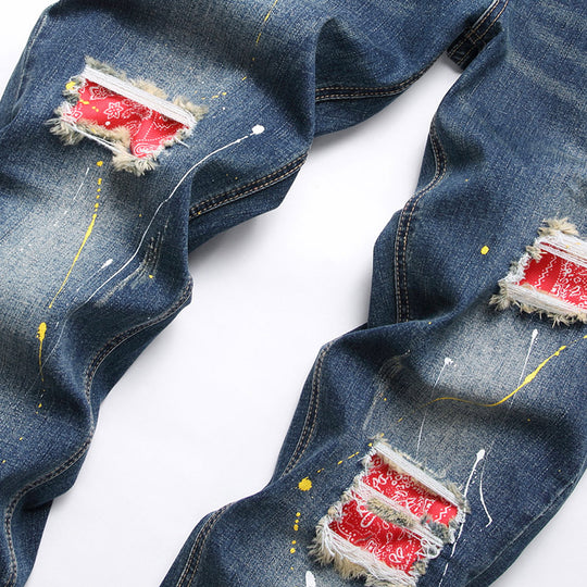 Herren kreative Ripped Jeans mit einzigartigen Farbklecksen Heidi-Mode