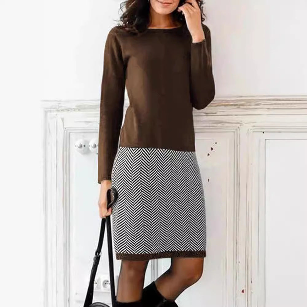 Damen Strickkleid mit elegantem Chevron-Muster Heidi-Mode