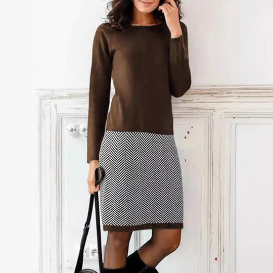 Damen Strickkleid mit elegantem Chevron-Muster Heidi-Mode