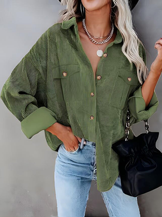 Damen Cordhemdjacke mit doppelter Brusttasche Heidi-Mode