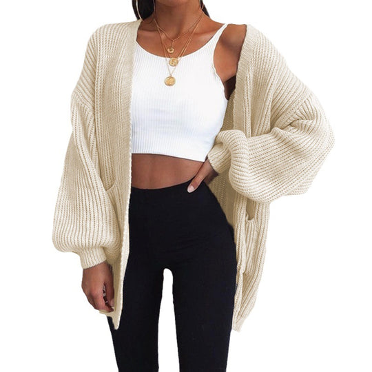 Damen Grober Strickcardigan mit ballonförmigen Ärmeln und lässigem Schnitt Heidi-Mode