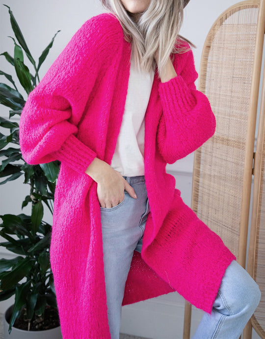 Damen Oversized Strickmantel mit lässigem V-Ausschnitt und luftiger Maschenstruktur Heidi-Mode