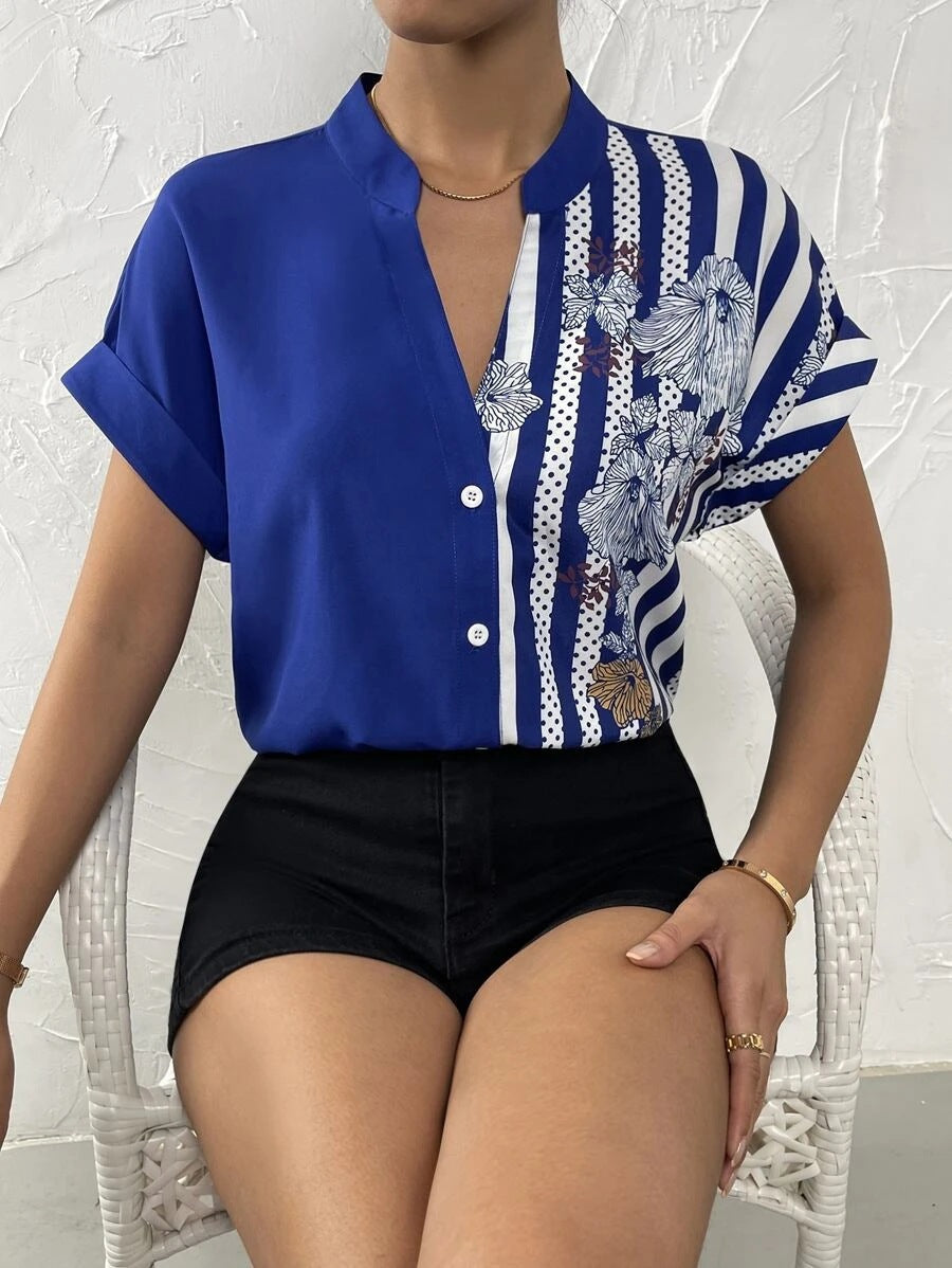 Damen Elegante Bluse mit floralem Druck und gestreiftem Design Heidi-Mode