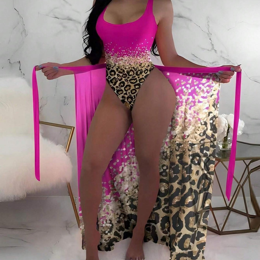 Femme Elegante Tierdruck Monokini mit Transparenter Bedeckung Heidi-Mode