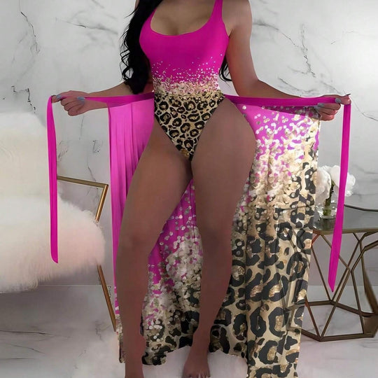 Femme Elegante Tierdruck Monokini mit Transparenter Bedeckung Heidi-Mode