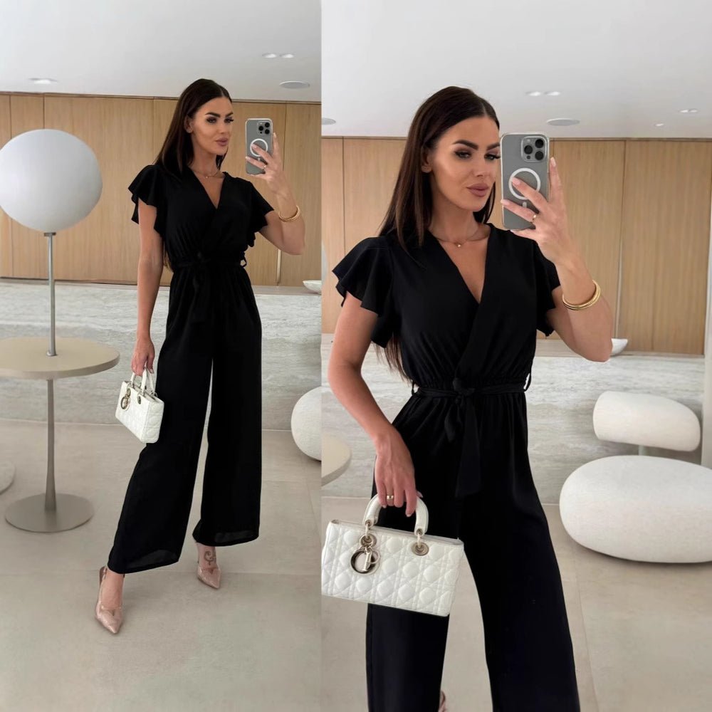 Damen eleganter Jumpsuit mit voluminösen Ärmeln und schmaler Taillenbetonung Heidi-Mode