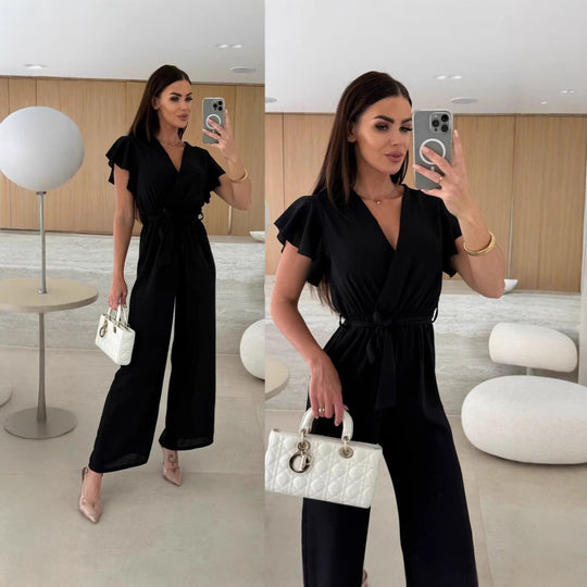 Damen eleganter Jumpsuit mit voluminösen Ärmeln und schmaler Taillenbetonung Heidi-Mode