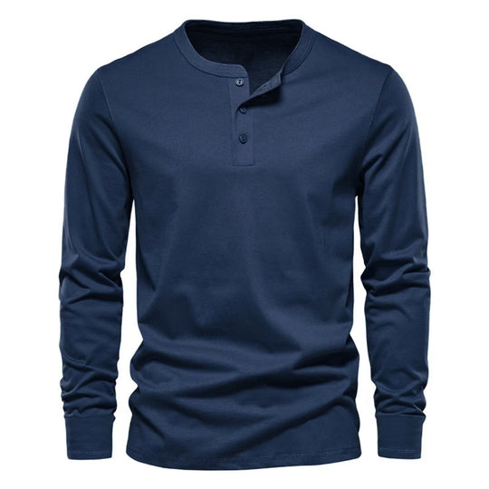 Herren lässiges Langarmshirt mit Knopfleiste und weichem Material Heidi-Mode