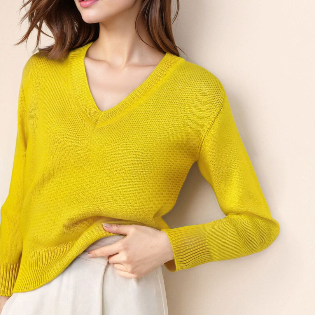Damen Pullover mit V-Ausschnitt und strukturierter Optik Heidi-Mode