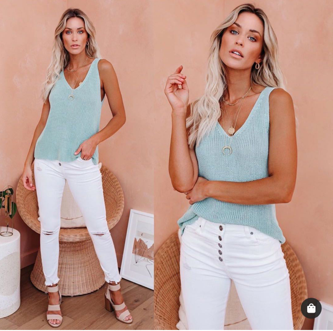 Damen luftiges Strick-Top mit V-Ausschnitt und feiner Struktur Heidi-Mode