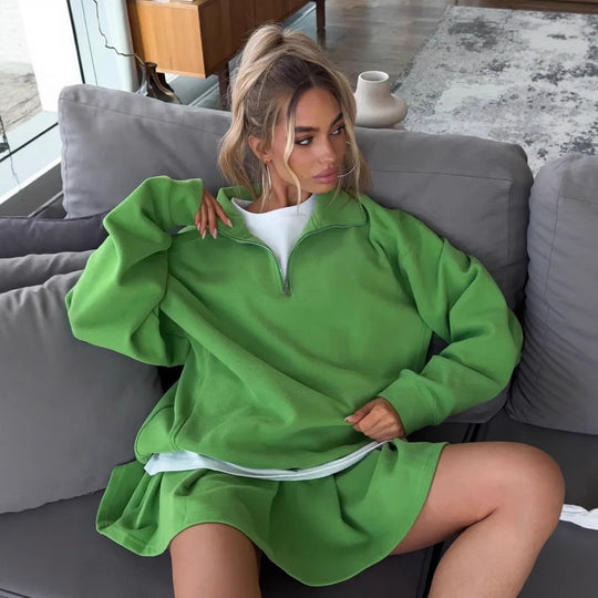 Damen sportlicher Pullover mit Kordelzug und Reißverschluss Heidi-Mode