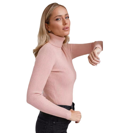 Damen Rollkragenpullover mit geripptem Design und lässigem Schnitt Heidi-Mode