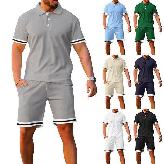 Herren Sportliches Polo- und Shorts-Set mit Kontraststreifen Heidi-Mode