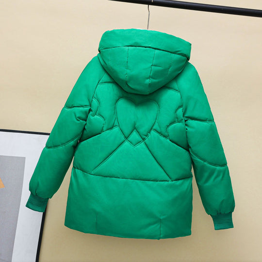 Damen gesteppte Winterjacke mit Kapuze und Herzdetails Heidi-Mode