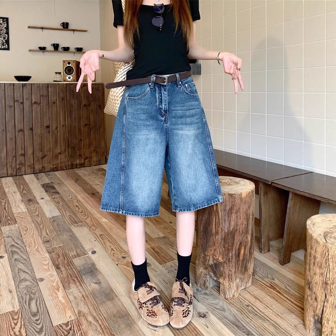 Damen weite Denim-Shorts im modernen Design mit praktischen Taschen Heidi-Mode