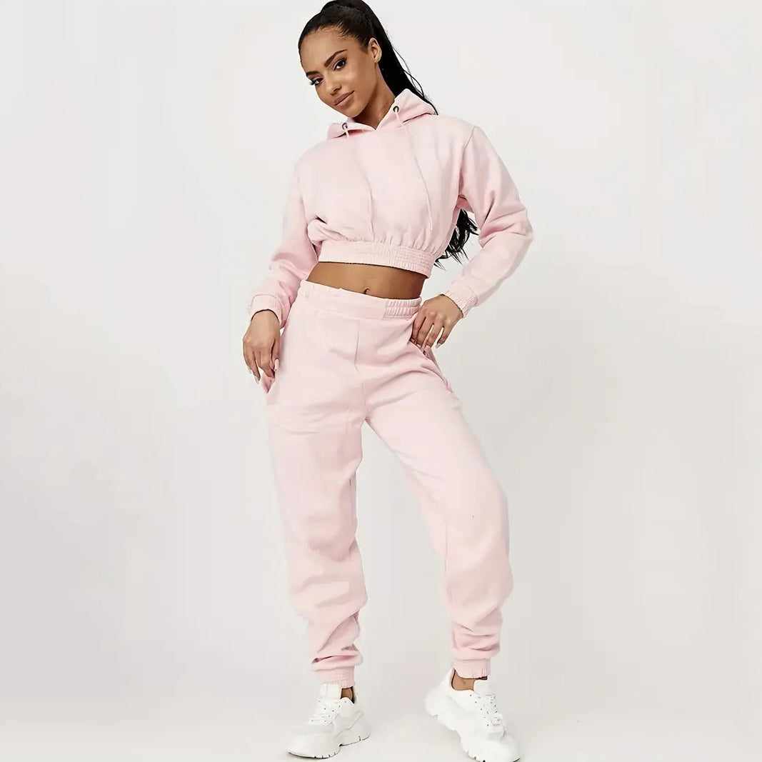 Damen Sportliches Cropped Hoodie und lässige Jogginghose Set Heidi-Mode
