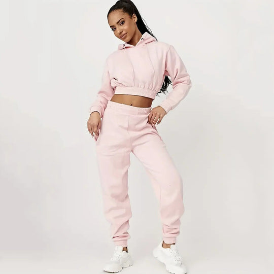 Damen Sportliches Cropped Hoodie und lässige Jogginghose Set Heidi-Mode