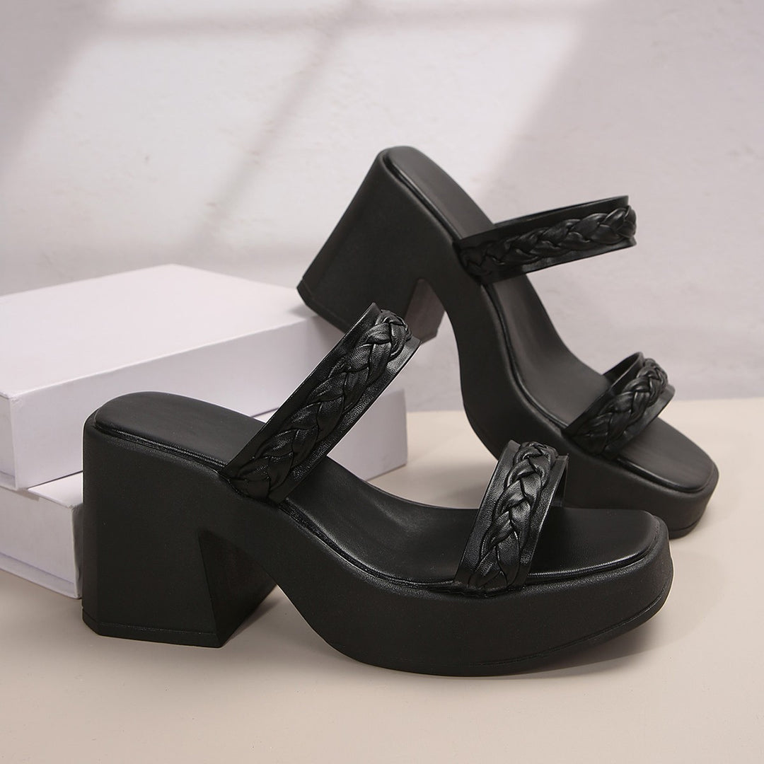 Damen Plateausandalen mit geflochtenem Riemendesign und robustem Blockabsatz Heidi-Mode