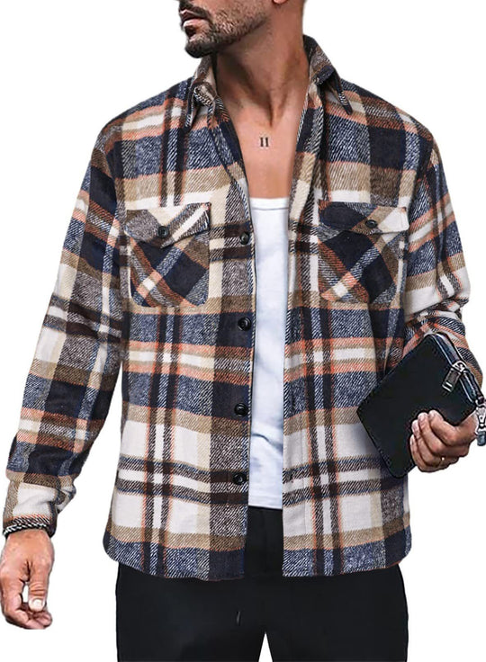 Herren Flanellhemd mit Karomuster und funktionalen Taschen Heidi-Mode