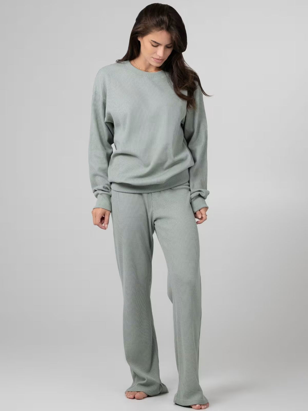 Damen Bequemer Waffelstruktur Pullover mit lässigem Schnitt Heidi-Mode