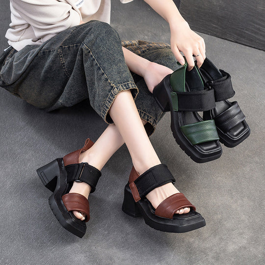 Damen Plateausandalen mit elastischen Riemen und rutschfester Sohle Heidi-Mode