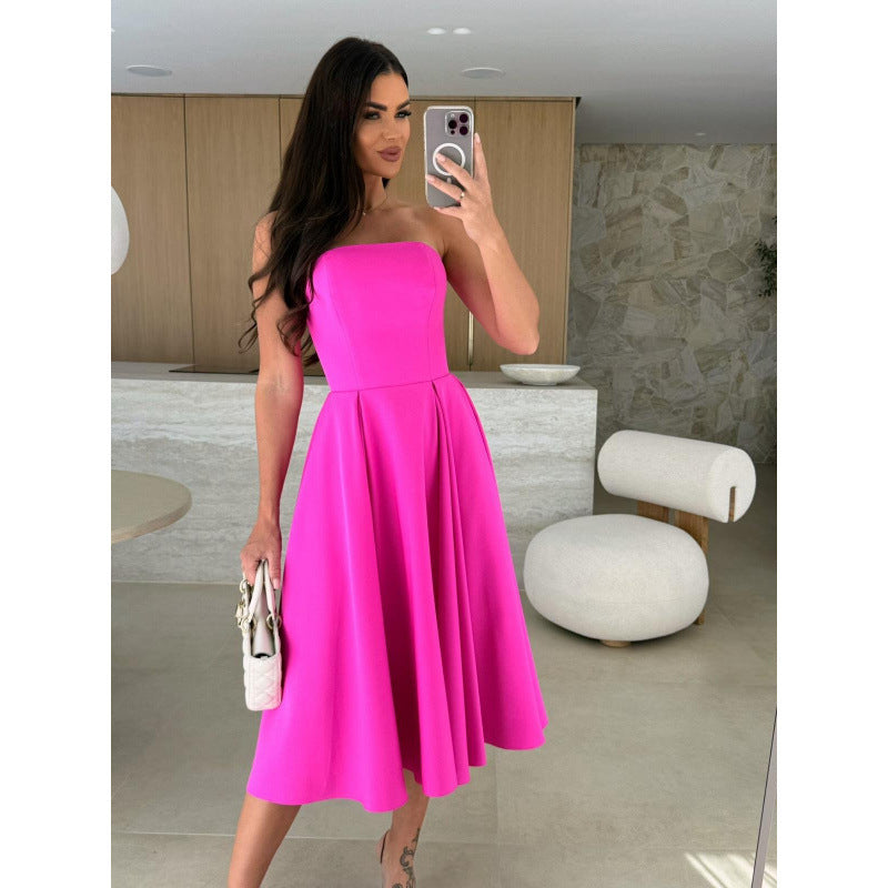 Damen elegantes Cocktailkleid mit trägerlosem Design Heidi-Mode