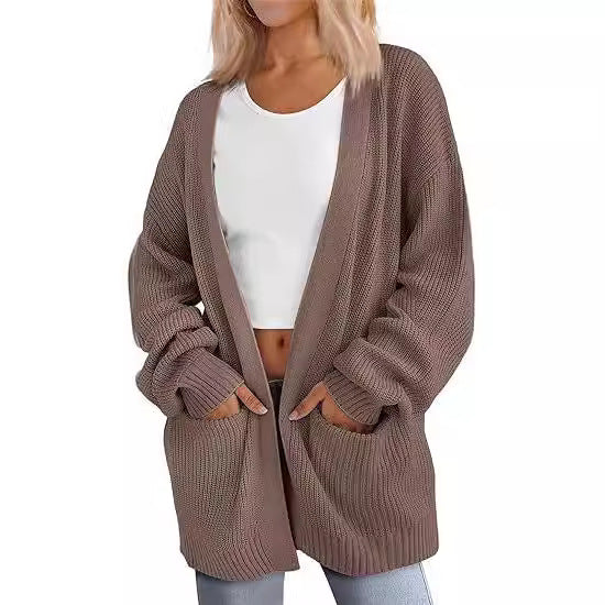 Damen Grobstrick Cardigan mit offenem Schnitt und praktischen Taschen Heidi-Mode