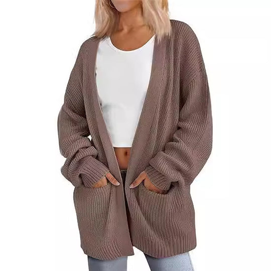 Damen Grobstrick Cardigan mit offenem Schnitt und praktischen Taschen Heidi-Mode