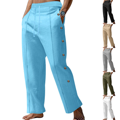 Herren elegante Freizeithose mit seitlichen Knopfdetails und elastischem Bund Heidi-Mode
