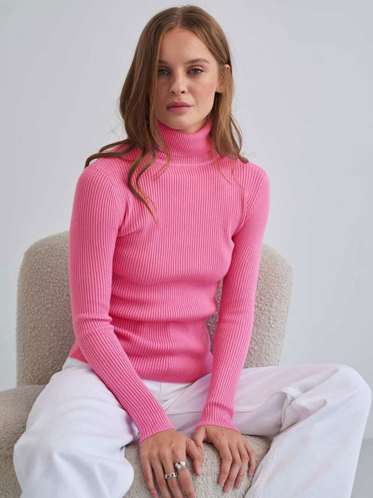 Damen Rollkragenpullover mit geripptem Design und lässigem Schnitt Heidi-Mode