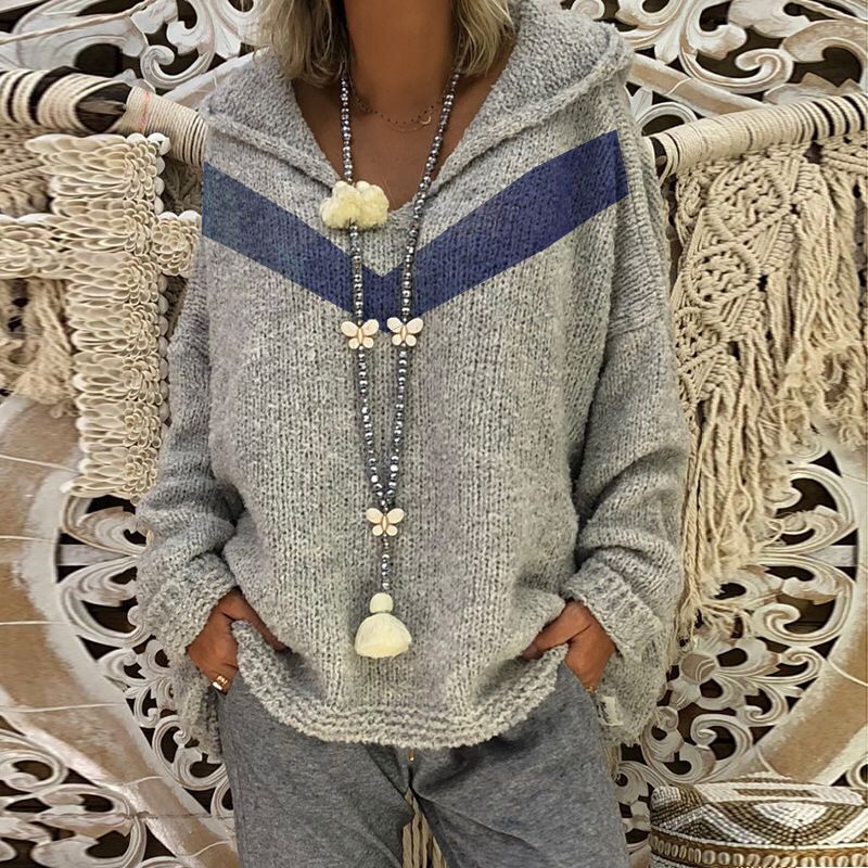 Damen lässiger Kuschel-Hoodie mit tiefem V-Ausschnitt und teilweisen Glitzer-Details Heidi-Mode
