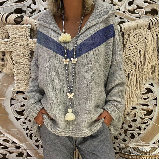 Damen lässiger Kuschel-Hoodie mit tiefem V-Ausschnitt und teilweisen Glitzer-Details Heidi-Mode