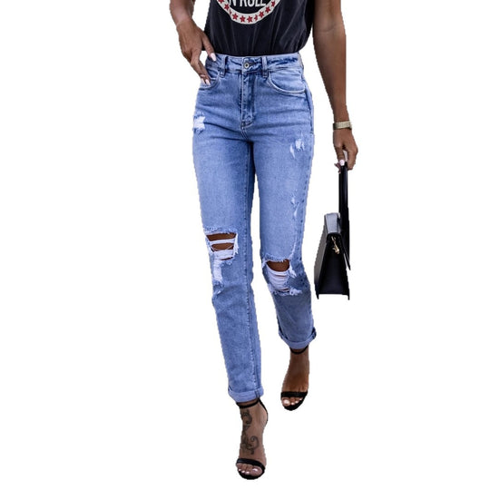 Damen Ripped High-Waist Jeans im modernen Schnitt Heidi-Mode