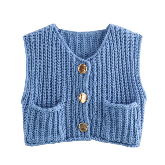 Damen Strickweste mit praktischen Taschen und dekorativen Holzknöpfen Heidi-Mode