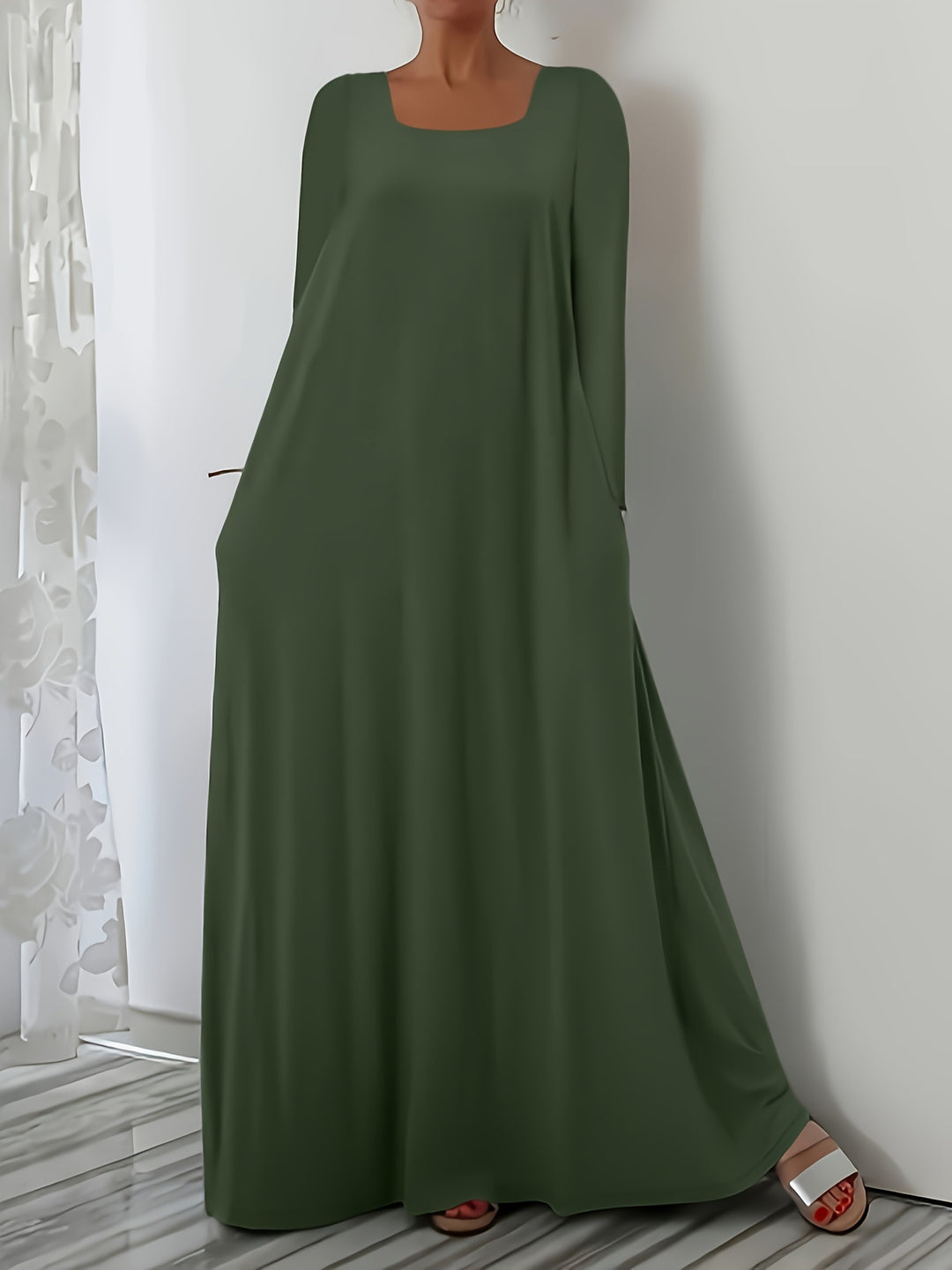 Damen Weit geschnittenes Maxikleid mit praktischen Taschen Heidi-Mode