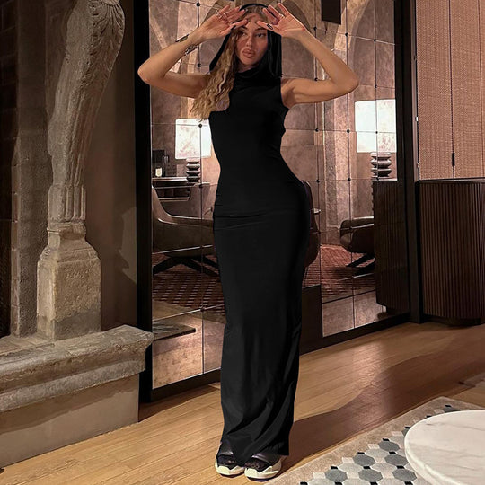 Damen Maxikleid mit Kapuze Heidi-Mode